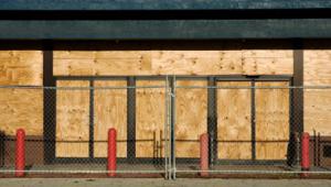 Boarded-up shop