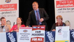 Brendan Barber addresses public sector workers over pension changes in June. He said today that the government has been acting ‘unilaterally’ in negotiations. Photo: PA