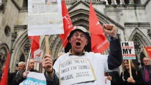 Protestors outside the High Court
