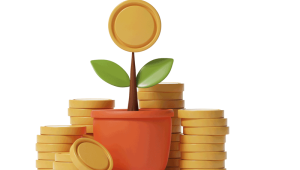 Businessman hand holding watering can to water plant in growing pot with pile of coins.credit_shutterstock_2291016517