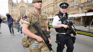 Police and soldiers on the streets after the Manchester bomb attack