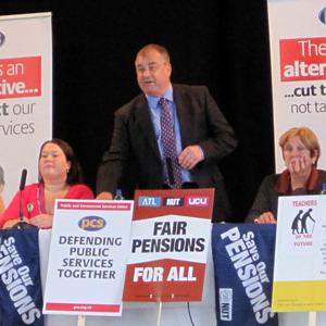 Brendan Barber addresses public sector workers over pension changes in June. He said today that the government has been acting ‘unilaterally’ in negotiations. Photo: PA