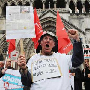 Protestors outside the High Court