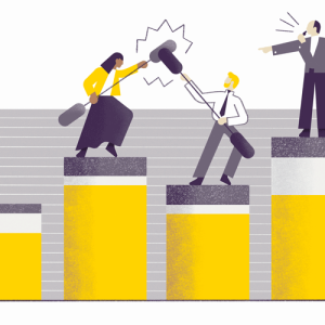 manager as referee to business colleagues fighting illustration CREDIT - jamie-jones -ikon