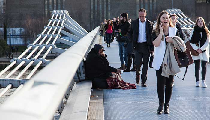 Homeless wealth inequality ISTOCK Homeless person on Millennium bridge