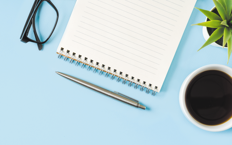 glasses notebook plant coffee.CREDIT_shutterstock_739891408